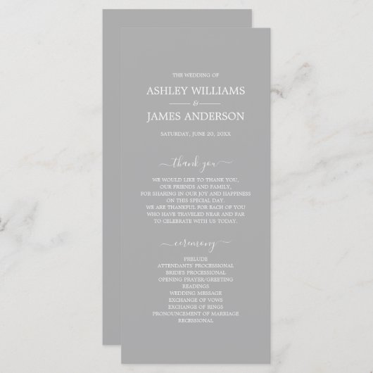 Programme Mariage minimal simple en gris chic (Devant / Derrière)