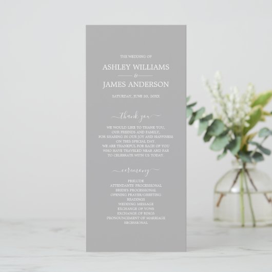 Programme Mariage minimal simple en gris chic (Debout devant)