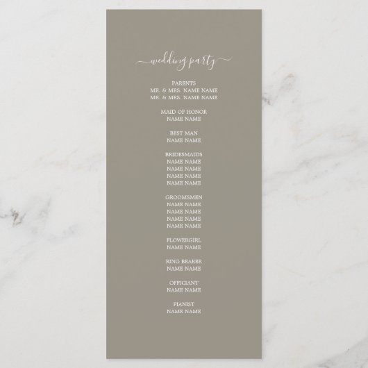 Programme Mariage minimal simple en gris chic (Dos)