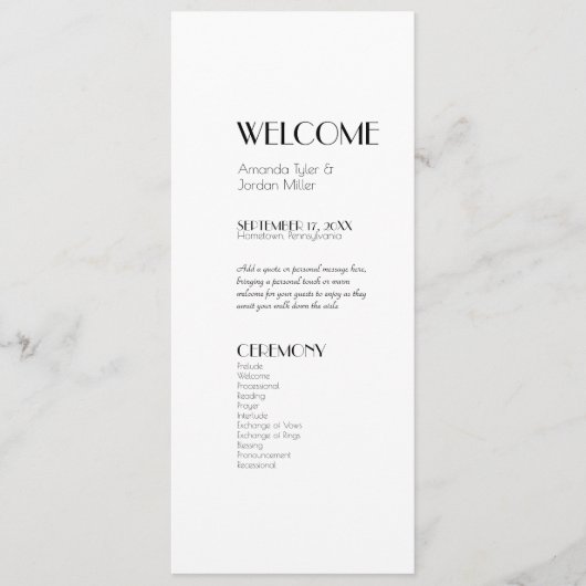 Programme Mariage minimaliste Art déco moderne (Devant)
