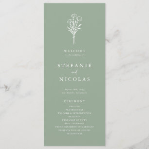 Programme Mariage Minimaliste Bohème Botanique Vert Sauge