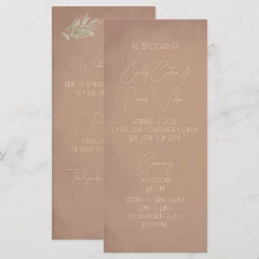 Programme Mariage Minimaliste Bohème Terracotta (Devant / Derrière)