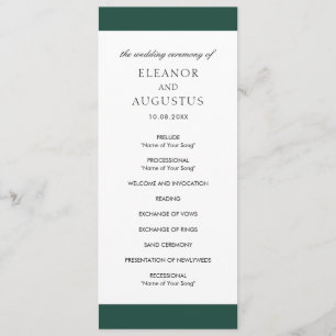 Programme Mariage Minimaliste Classique Élégant Vert Émeraud