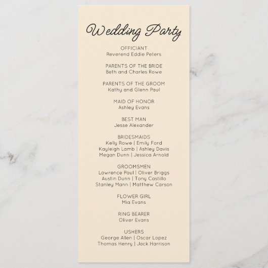 Programme Mariage minimaliste de champagne moderne (Dos)