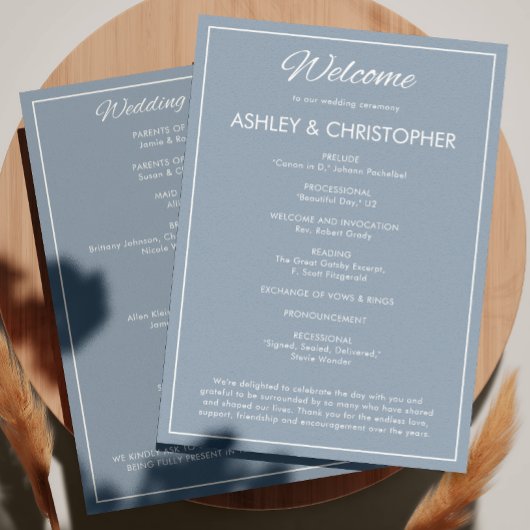 Programme Mariage minimaliste en gris ardoise de script