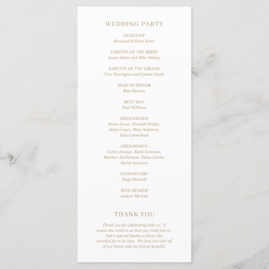 Programme Mariage minimaliste Gold Modern (Dos)