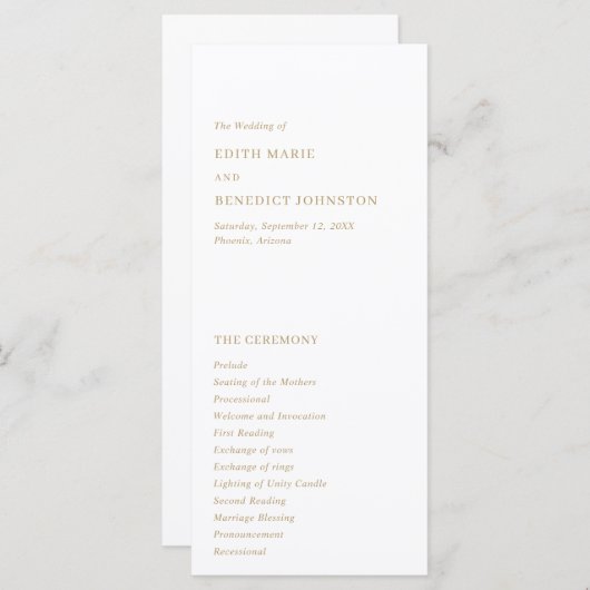 Programme Mariage minimaliste Gold Modern (Devant / Derrière)