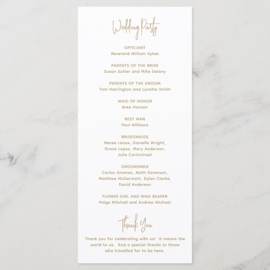 Programme Mariage minimaliste Gold Modern (Dos)