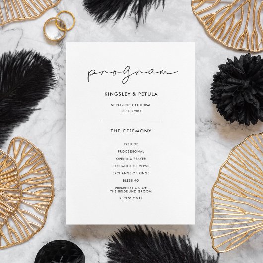 Programme Mariage minimaliste manuscrit