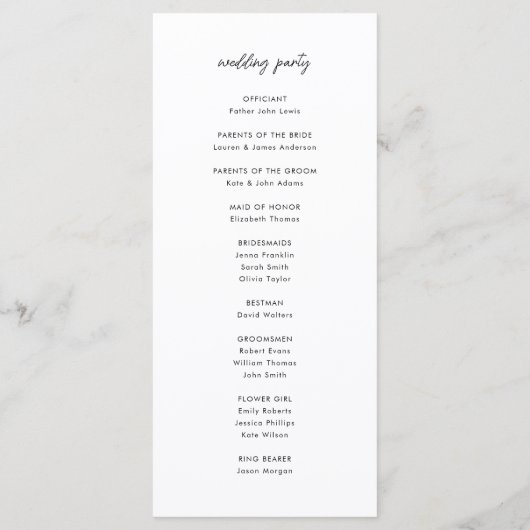 Programme Mariage minimaliste moderne (Dos)