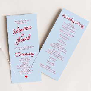 Programme Mariage Minimaliste Moderne Bleu Rouge