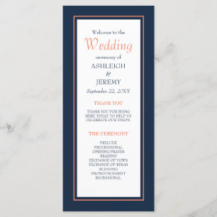 Programme Mariage minimaliste moderne corail bleu marine