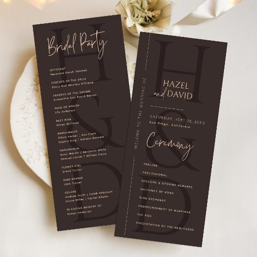 Programme Mariage Minimaliste Moderne Marron Monogramme