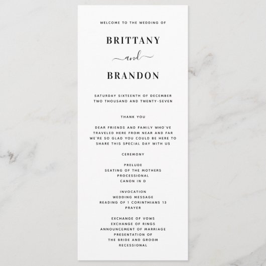 Programme Mariage minimaliste moderne noir et blanc (Devant)