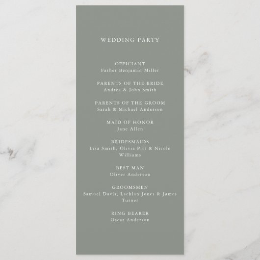 Programme Mariage minimaliste moderne Sage Green (Dos)