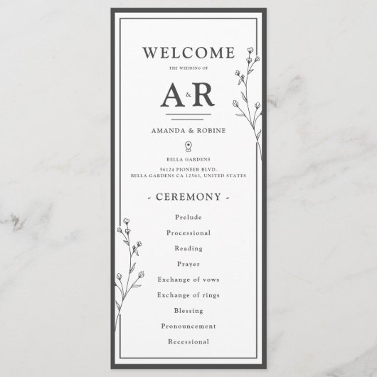 Programme Mariage Minimaliste Noir & Blanc (Devant)