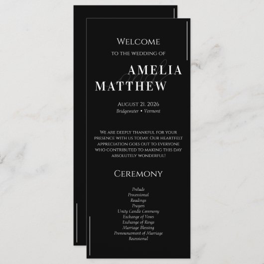 Programme Mariage minimaliste noir et blanc (Devant / Derrière)