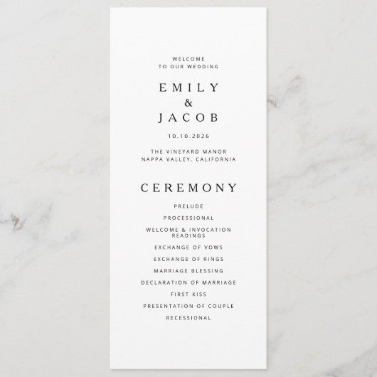 Programme Mariage Minimaliste Noir Et Blanc (Devant)