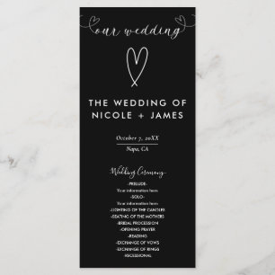 Programme Mariage minimaliste noir et blanc Cœurs modernes