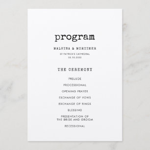 Programme Mariage minimaliste recto-verso à la machine à écr