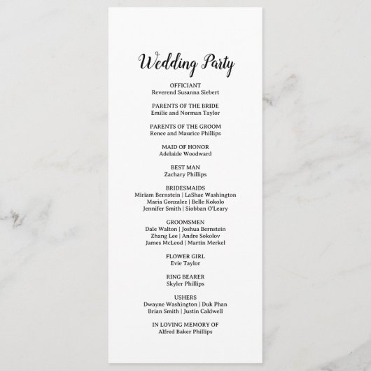 Programme Mariage minimaliste simple (Dos)