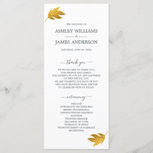 Programme Mariage minimum pour feuille d'or à script chic