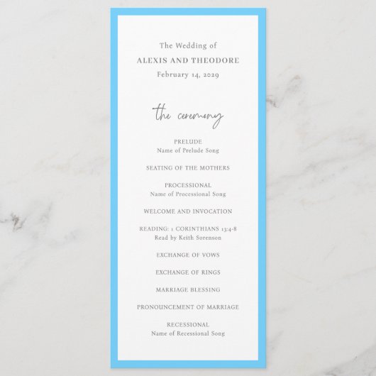 Programme Mariage moderne Bleu Chic (Devant)