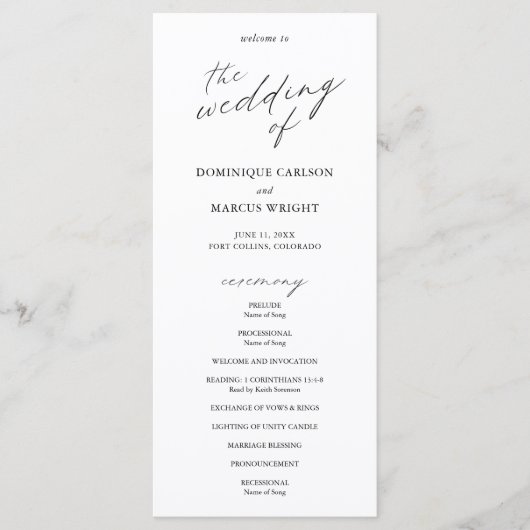 Programme Mariage Moderne Calligraphie Élégante (Devant)