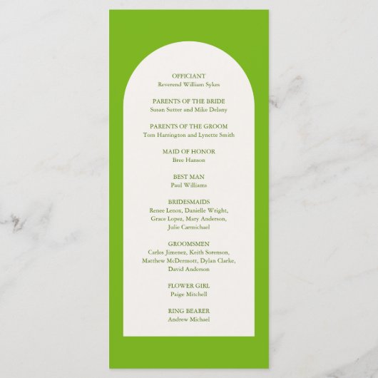 Programme Mariage moderne Camila Green Arch (Dos)