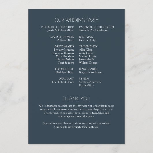 Programme Mariage moderne centré sur la typographie (Dos)