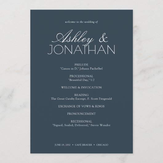 Programme Mariage moderne centré sur la typographie (Devant)