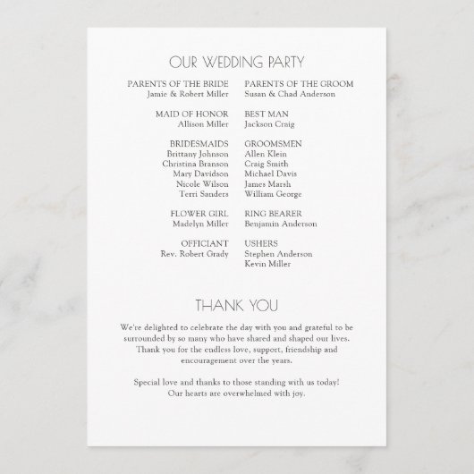 Programme Mariage moderne centré sur la typographie (Dos)