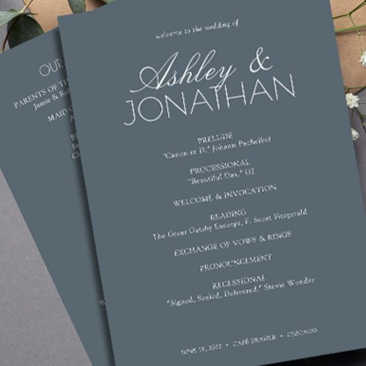 Programme Mariage moderne centré sur la typographie