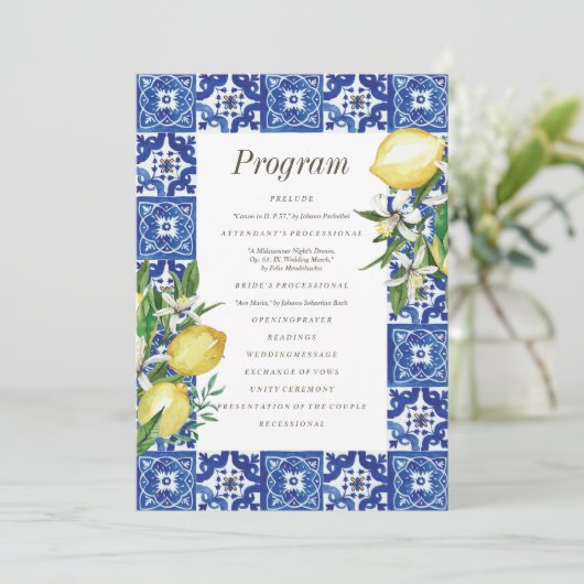 Programme Mariage moderne citron feuillage bleu méditerranée (Debout devant)
