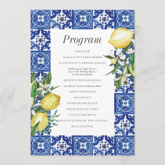 Programme Mariage moderne citron feuillage bleu méditerranée (Devant)