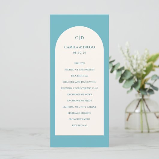 Programme Mariage Moderne Élégant Aqua Sarcelle Voûte (Debout devant)