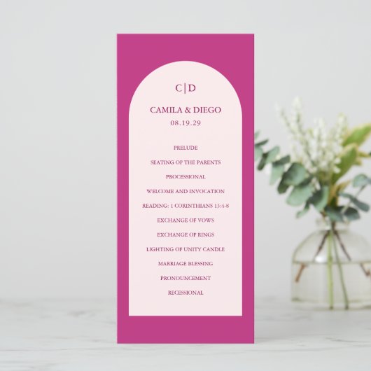 Programme Mariage Moderne Élégant Arc Rose Chaud (Debout devant)