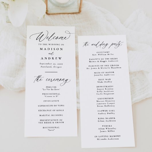 Programme Mariage Moderne Élégant Calligraphie Noir