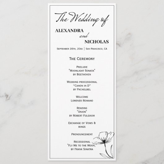 Programme Mariage moderne élégant noir et blanc (Devant)