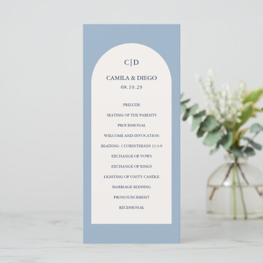 Programme Mariage Moderne Élégant Poussiéreux Bleu (Debout devant)