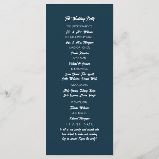 Programme Mariage moderne et tendance (Dos)