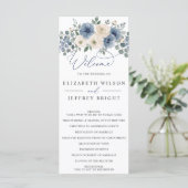 Programme Mariage Moderne Floral Bleu Poussiéreux Ivory Blus (Debout devant)