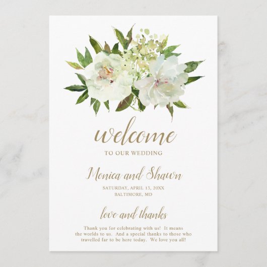 Programme Mariage Moderne Floral Élégant Or Blanc (Devant)
