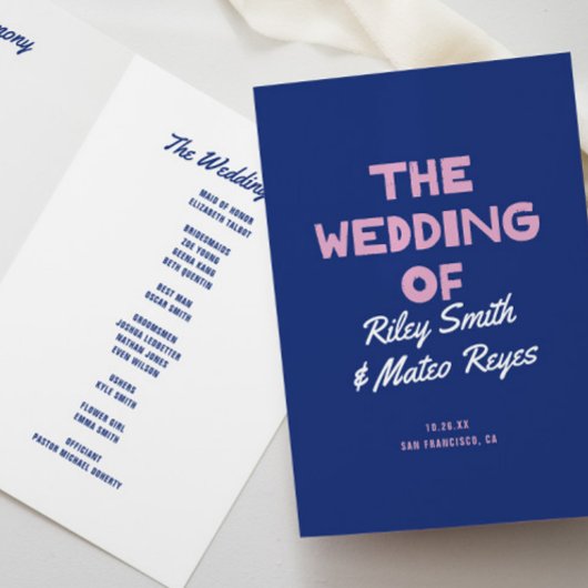 Programme Mariage Moderne Gras Couleurs Vives Bleu Rose