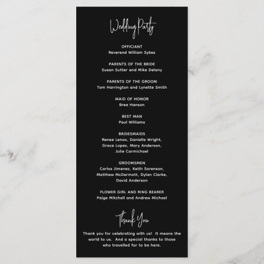 Programme Mariage moderne minimaliste noir (Dos)