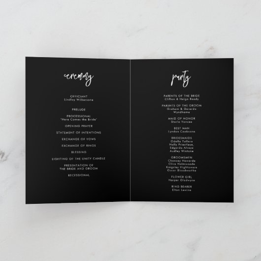 Programme Mariage moderne moderne noir plié (Intérieur)