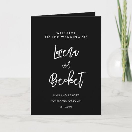 Programme Mariage moderne moderne noir plié (Devant)