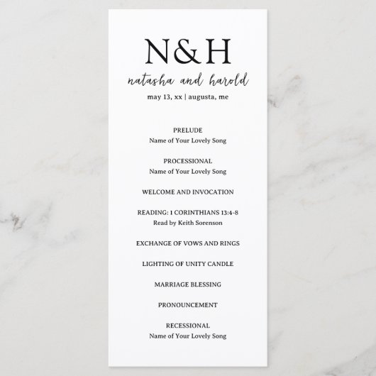 Programme Mariage Moderne Monogramme Gras Noir et Blanc (Devant)