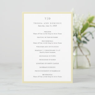 Programme Mariage Moderne Monogramme Jaune Beurre Élégant