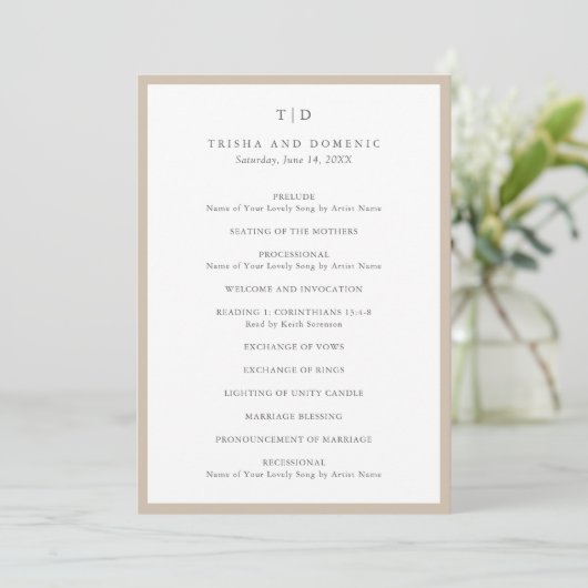 Programme Mariage Moderne Monogramme Neutre Élégant et Terri (Debout devant)